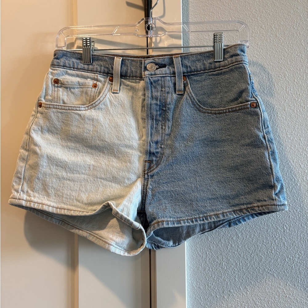 Levi's Blue Jean Shorts High-Waisted Frayed Hem